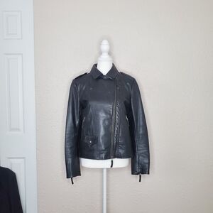 Women's Black Lambskin Leather Bomber Jacket by Gerard Darel